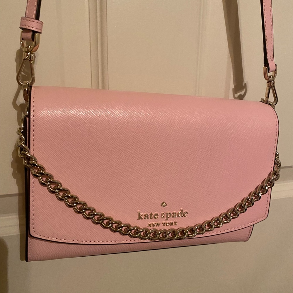 Kate spade pink cross body purse with gold chain